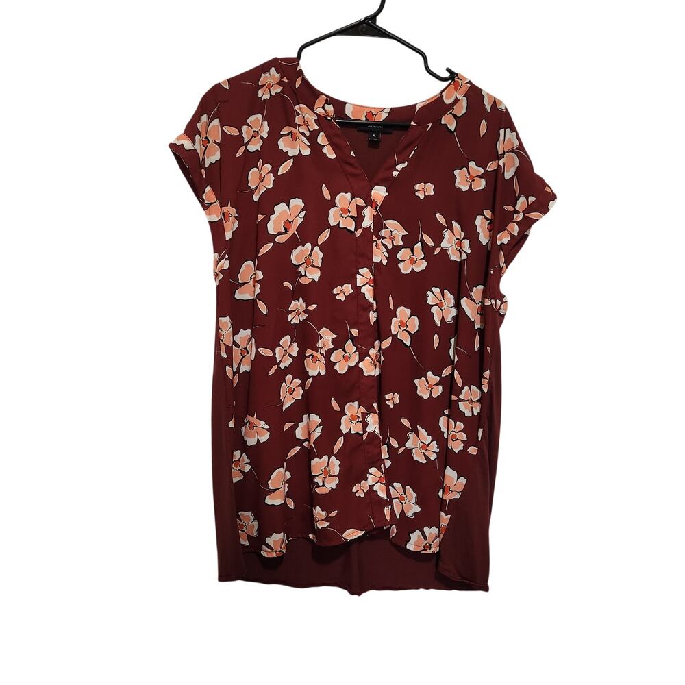 Alfani Mixed Media Cap Sleeve Floral Crimson Blouse Casual Top Red Size XL - Picture 2 of 9